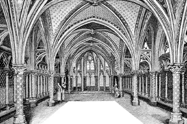 Chapel low of Sainte-Chapelle, vintage engraved illustration. Paris