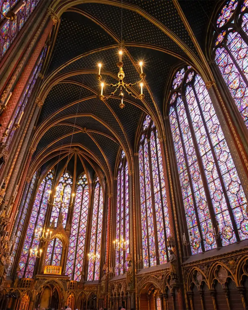 Stained glass windows of Saint Chapelle, old medieval church of 13c., Paris France