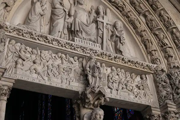 Beautiful sculpture on door of Sainte-Chapelle(Holy Chapel), a royal chapel in the Gothic style, within the medieval Palais de la Cite